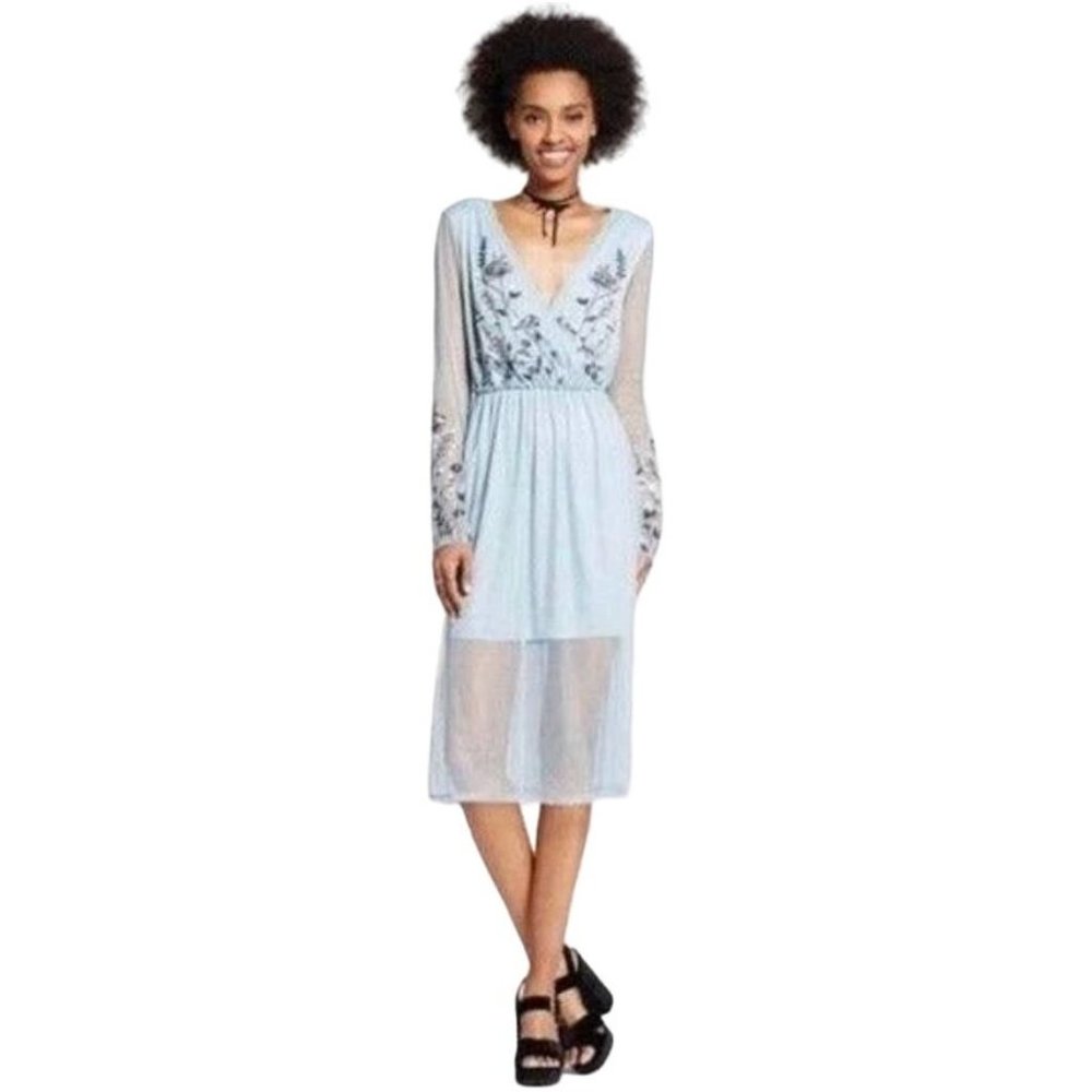 Xhilaration Green Sheer Embroidered Midi Dress Size Small NWT